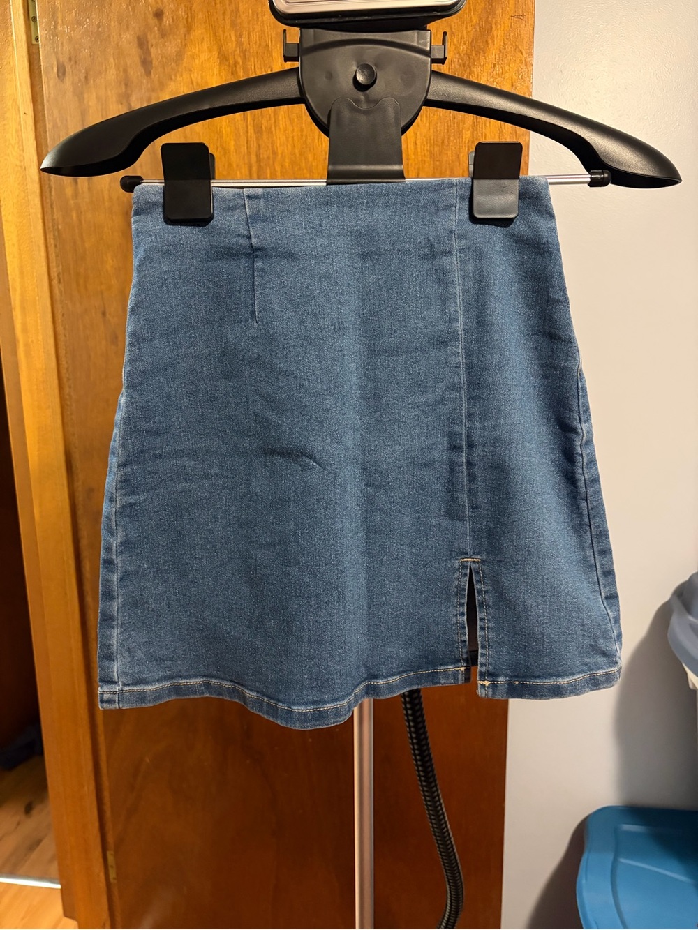 Blue Denim Mini Skirt with Front Slit